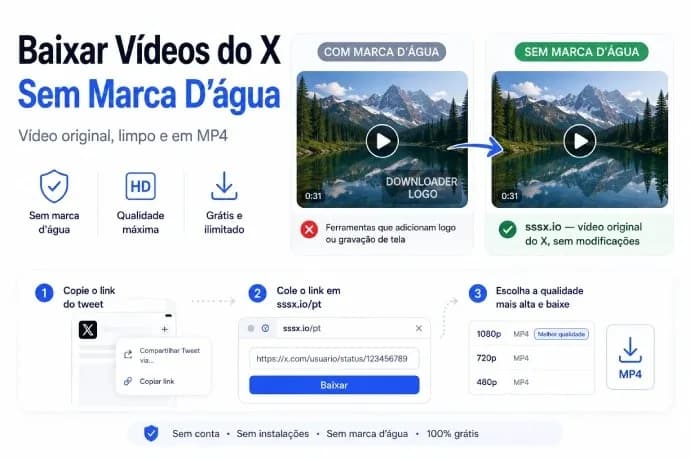 Vídeos do X com marca d'água: como baixar arquivos limpos