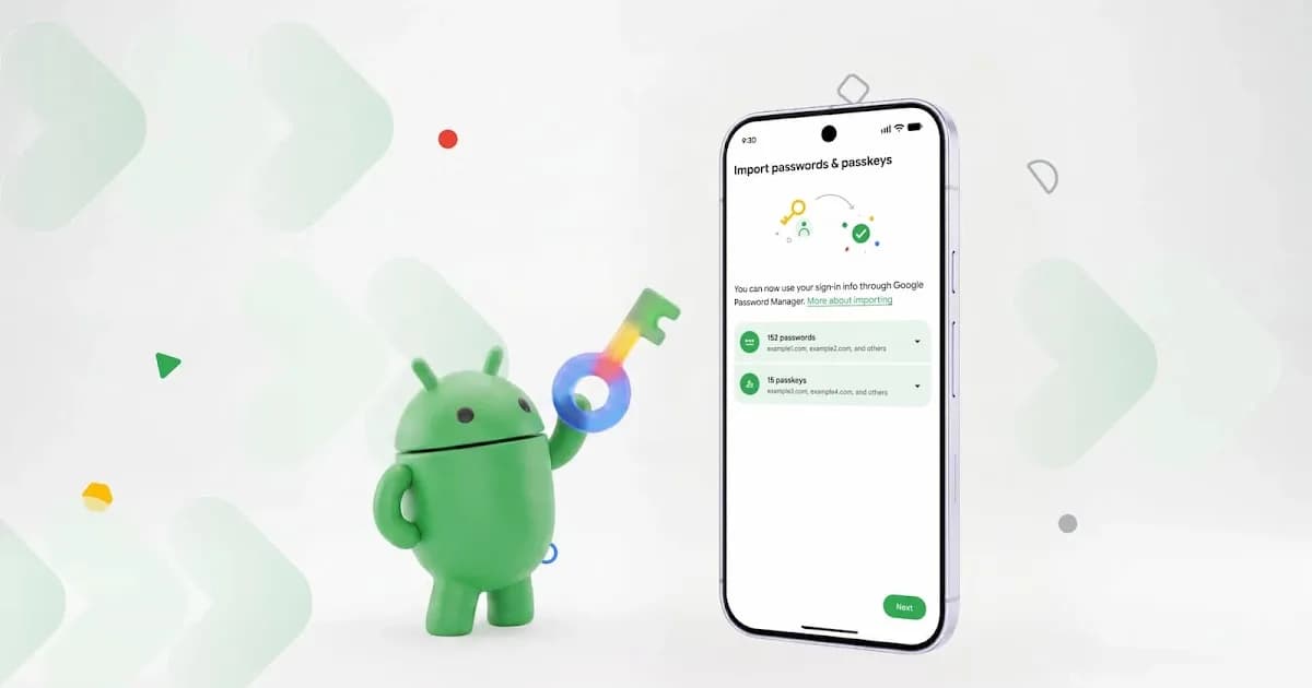 Android transfere senhas e passkeys entre gestores sem CSV