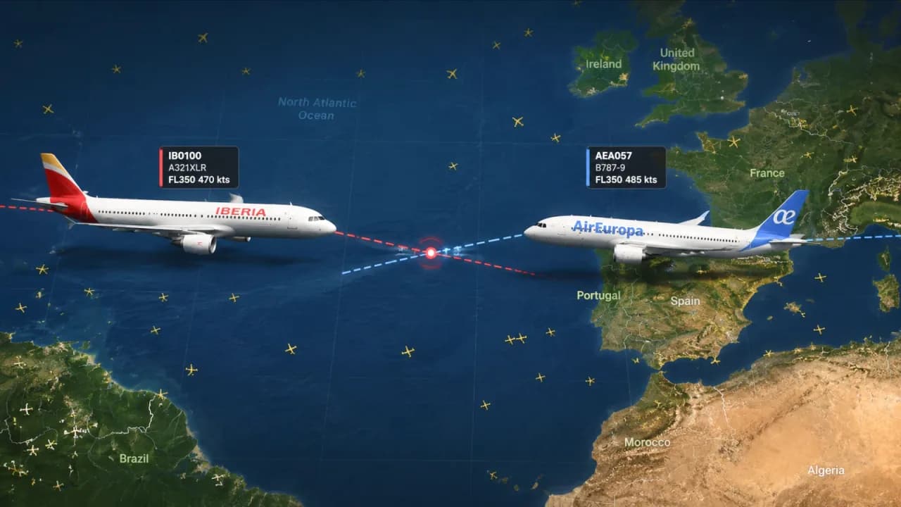 TCAS evita quase colisão de 2 aviões no Atlântico em 2026