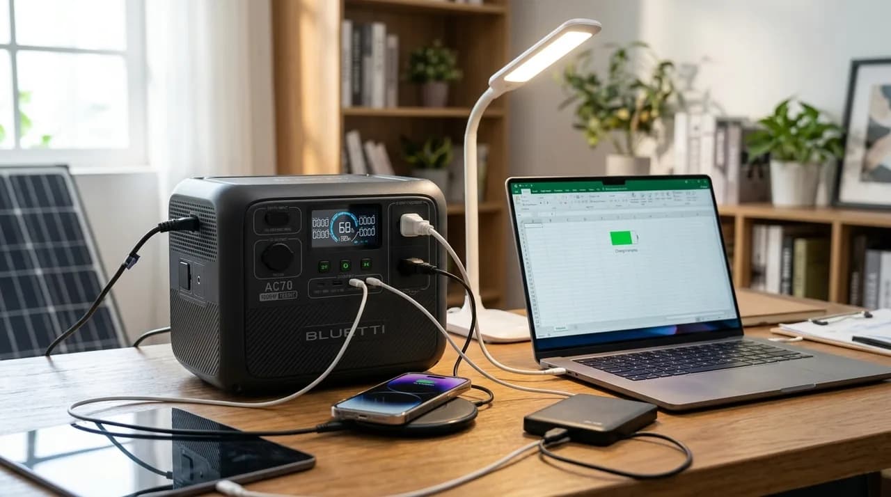 Wattímetro na Mão: Veja Como o BLUETTI AC70 se Sai com Geladeira, Secador, CPAP e Notebook em Casa